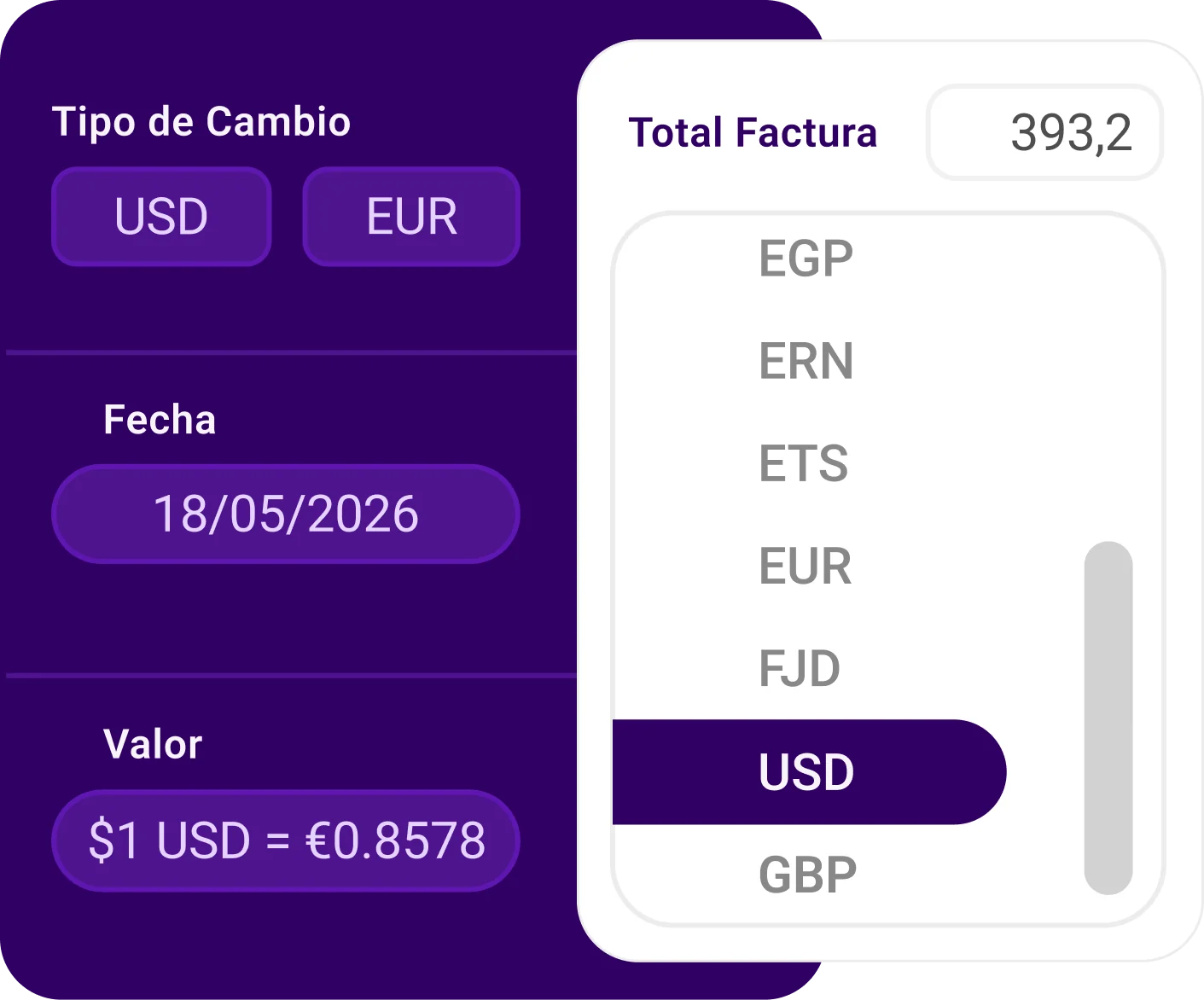 Factura en dólares convertida a euros con el tipo de cambio del día en Inmatic