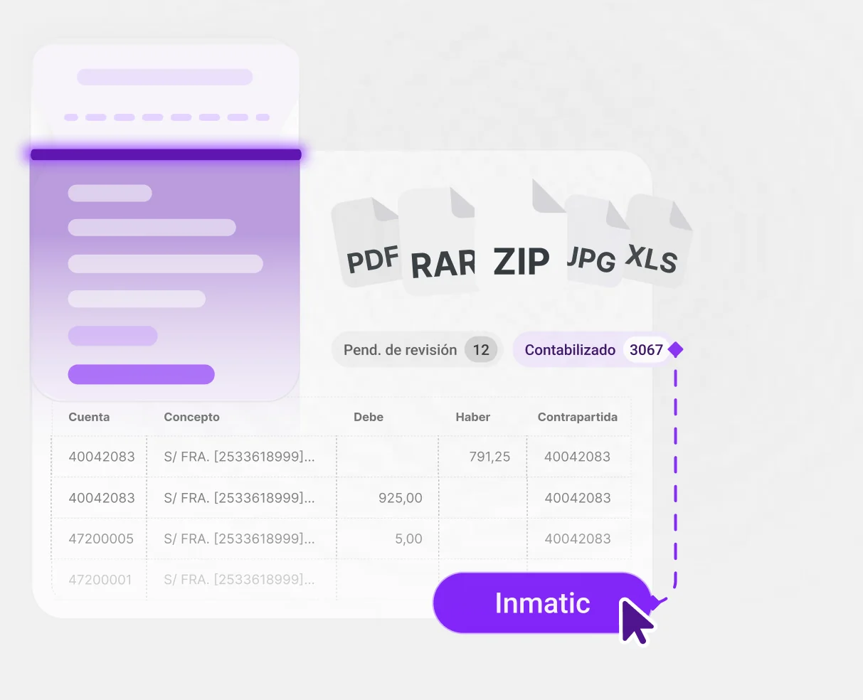 Documentos PDF, RAR, ZIP, JPG y XLS convertidos en asientos contables con Inmatic