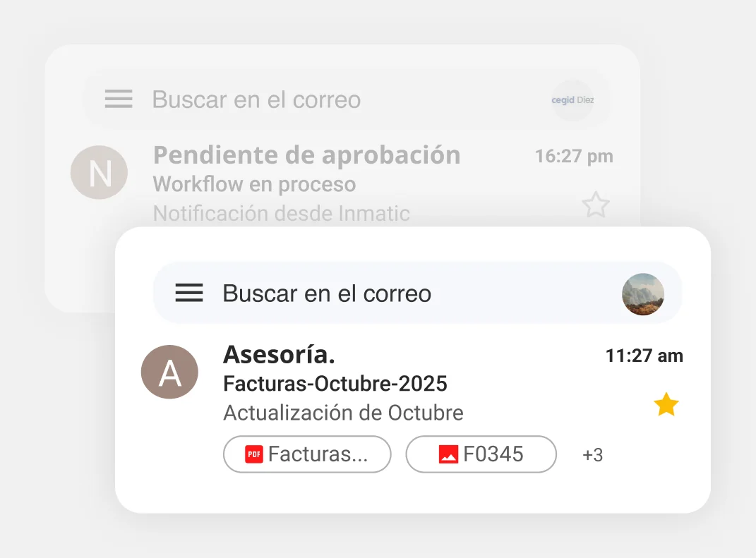 Bandeja de correo con las facturas de octubre que un cliente envía a la asesoría